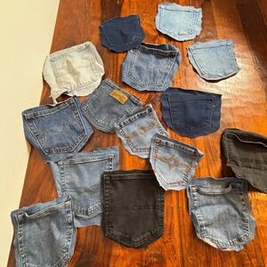 15pc Mixed Denim Jean Pockets Upcycling Craft Lot